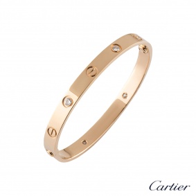 Cartier Rose Gold Half Diamond Love Bracelet Size 18 B6036018 Cartier Rose Gold Half Diamond Love Bracelet Size 18 B6036018